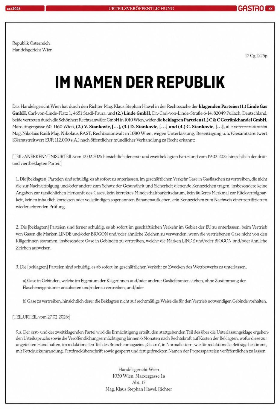 Urteilsveröffentlichung – IM NAMEN DER REPUBLIK